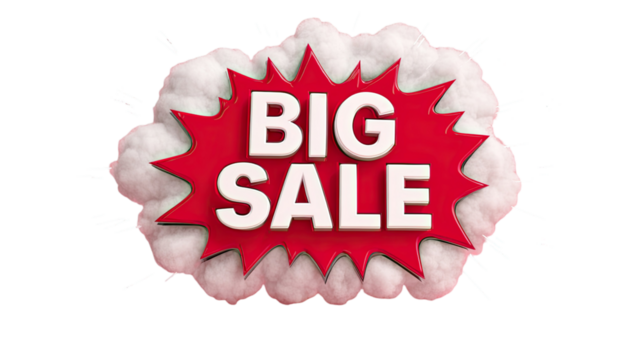 Red burst with big sale text promotional discount offer banner explosion sticker advertising marketing price tag label isolated on white background
