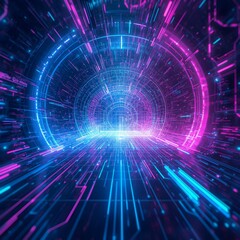 Technology abstract fractal background with neon glow light