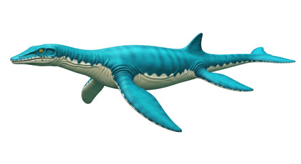 Fototapeta premium Isolated Plesiosaur, prehistoric marine reptile with long neck, swimming predator of Jurassic