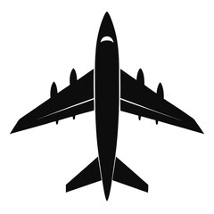 A simple and unique minimalist vector, Silhouette icon of an airplane is centered against a solid, light gray background. 