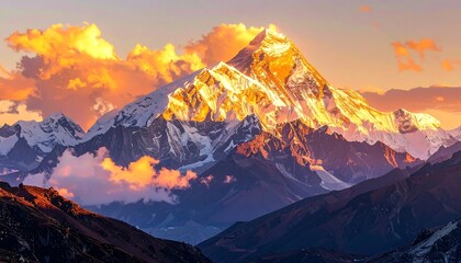 Sunrise paints Everest gold.