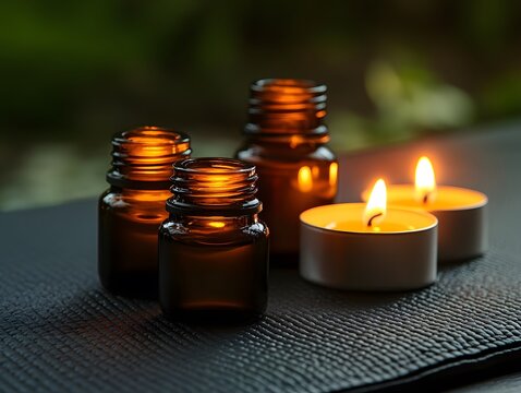 Aromatherapy Essential Oils Bottles with Burning Candles