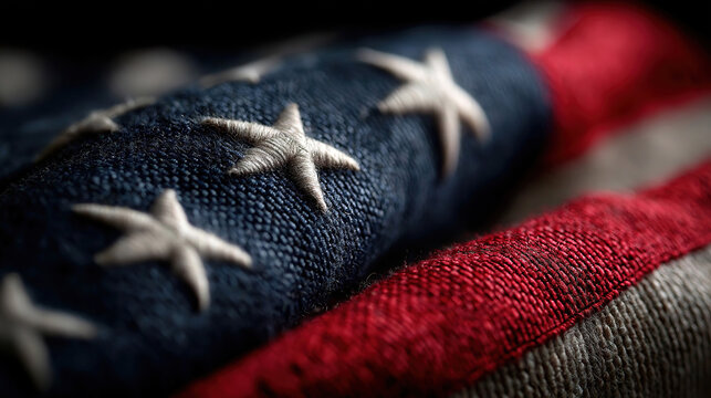 Patriotic american flag draped over dark textured background for memorial day veterans day