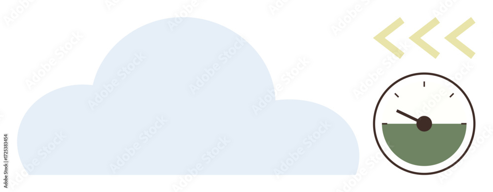 Poster blue cloud with an analog timer and backward arrows. ideal for time management, workflow efficiency,