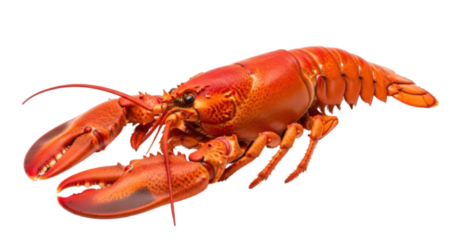 Isolated cooked lobster ready to eat, seafood delicacy with claws and segmented tail