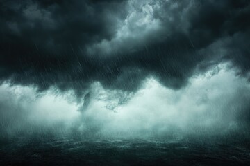 Obraz premium Powerful storm front with black clouds, torrential rain, and strong winds.