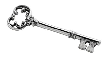 Vintage Silver Skeleton Key Isolated on White Background