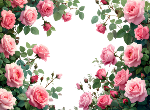 Firefly_Pink roses border, PNG transparent background, PNG file with white borders around the