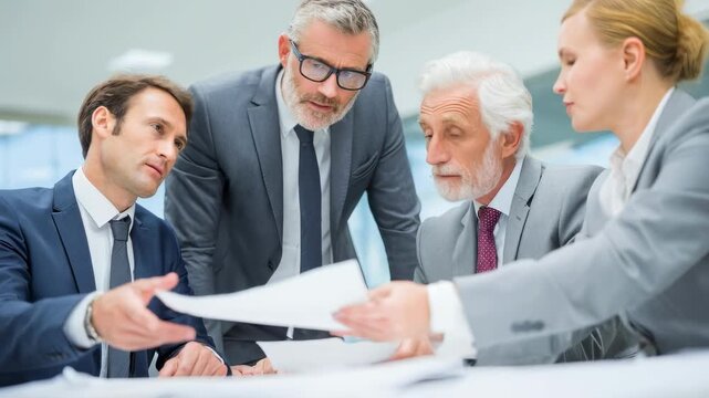 Medium shot of a Virtual CFO collaborating with nonprofit executives to optimize grant management and financial compliance