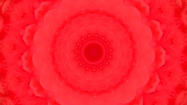 A red spinning mandala circle on a white background. The metamorphoses of the dreamcatcher. Fascinating meditative background. Hypnotic Psilocybin Flower