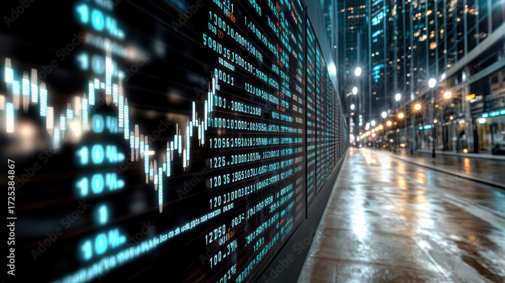 Aufkleber digital stock market chart displays financial data with glowing numbers and graphs