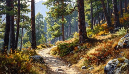Trail winds through forest