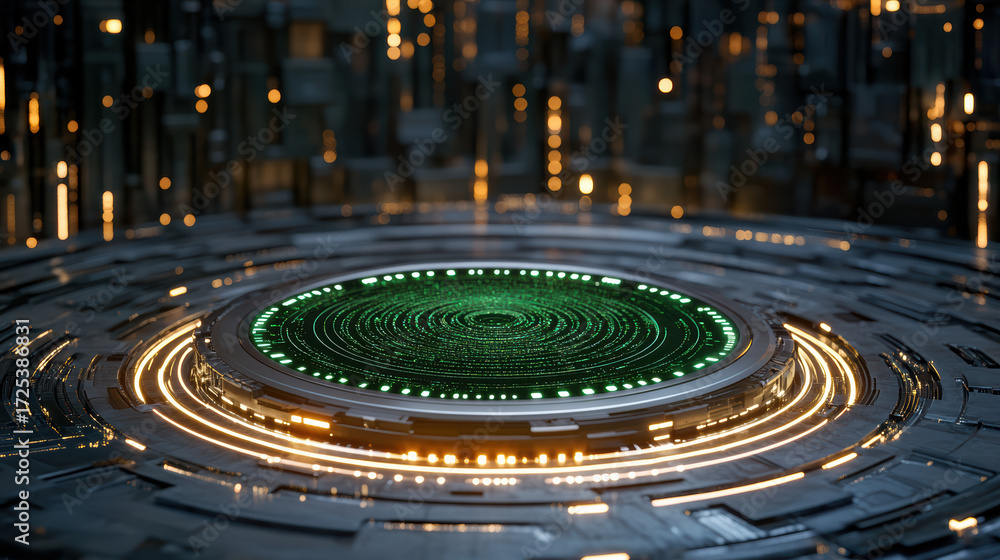 Aufkleber futuristic holographic interface with glowing circular patterns and intricate background design