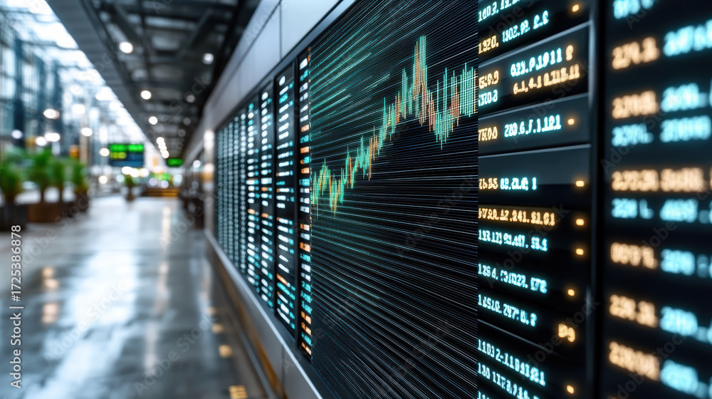 Aufkleber futuristic stock market display with fluctuating graphs and data