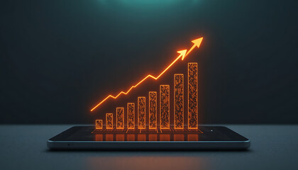 Glowing Business Growth Chart on Tablet.