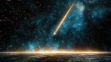 Stunning meteor shower illuminates night sky, surrounded by twinkling stars and cosmic beauty