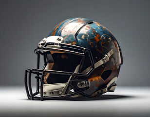 Fototapeta premium A side view of a modern American football helmet. An icon of a popular, high-contact sport, representing teams and competition. Generative AI