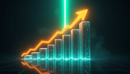 Futuristic Business Growth Chart with Glowing Arrow.