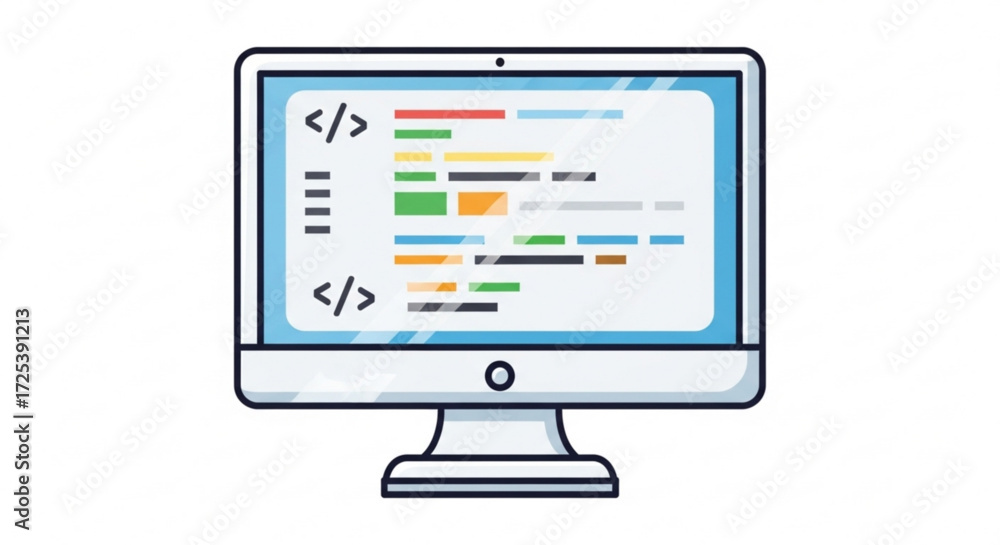 Wall mural computer screen showing code development with html tags for programming and software engineering pro
