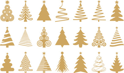 Christmas trees vector set gold and white holiday decoration