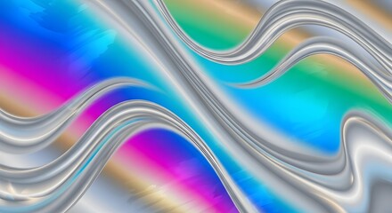 Abstract colorful waves with silver accents, creating a vibrant and dynamic design.