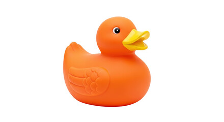 Isolated Rubber Duck Toy - Aquatic Bird in Orange and Yellow Colors on a Clear Surface