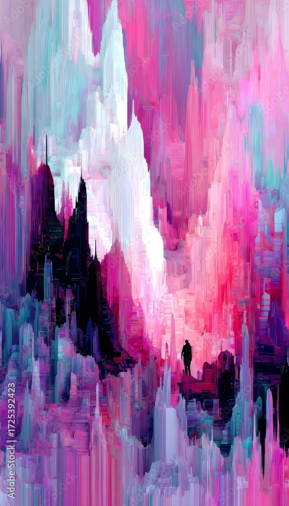Poster abstract digital noise overlay rendering with cool shades and modern art pixelation techniques