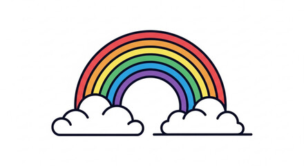 Rainbow with clouds vector illustration, colorful rainbow graphic design element for kids and children designs