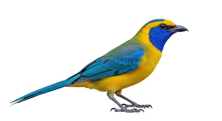 Isolated Bird with Bright Blue Head and Wings, Perched Facing Right, Colorful Feathers