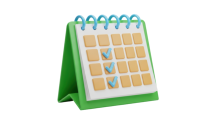 Isolated calendar with check marks, important day reminders, schedule planning concept