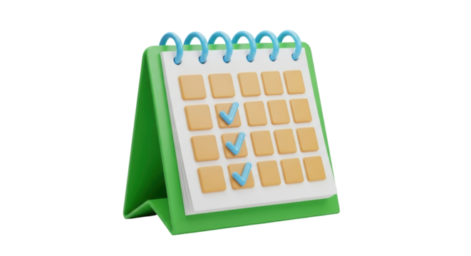 Isolated calendar with check marks, important day reminders, schedule planning concept