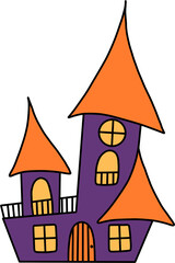 할로윈 파티 마녀 집 라인드로잉 일러스트(halloween party character line drawing illustration)