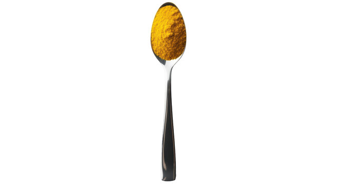 Isolated teaspoonful of bright yellow turmeric powder for flavorful cooking ingredient - Powered by Adobe