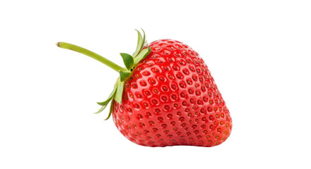 Isolated Fresh strawberry fruit with green stem and leaves, vibrant color & texture. Summer food