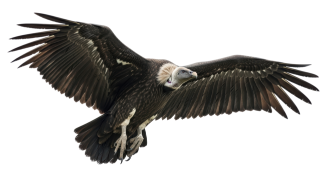 Isolated Griffon Vulture soars majestically with wings outstretched against an open horizon