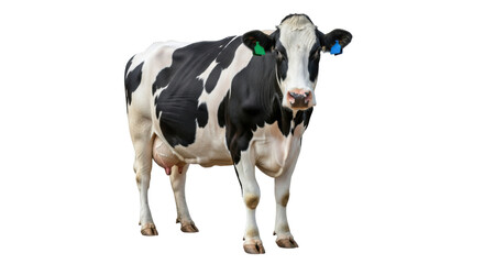 Isolated Holstein cow standing in a field, mammal with black and white coloring on skin