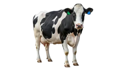 Gardinen Kuh Isolated Holstein cow standing in a field, mammal with black and white coloring on skin  © Natalia