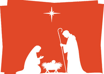 Christmas nativity scene silhouette vector graphic template