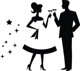 Christmas party celebration elegant couple silhouette vector art