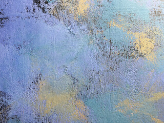 abstract painted texture used as a backdrop and background, featuring brush strokes in pastel blue, lavender, and gold accents, artistic wall surface design perfect for creative decoration and modern 