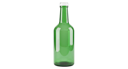 Isolated green glass bottle with narrow neck, alcoholic drink container, modern look