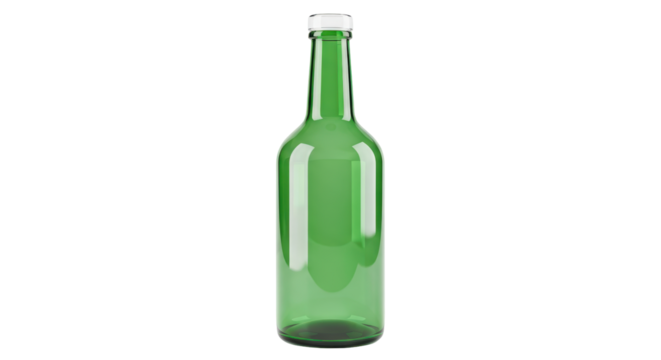 Isolated green glass bottle with narrow neck, alcoholic drink container, modern look