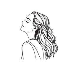 Elegant Black and White Illustration of a Woman with Flowing Hair.