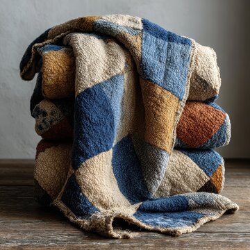 Warm and inviting stack of vintage patchwork quilts with cozy texture and calming colors for home decor inspiration