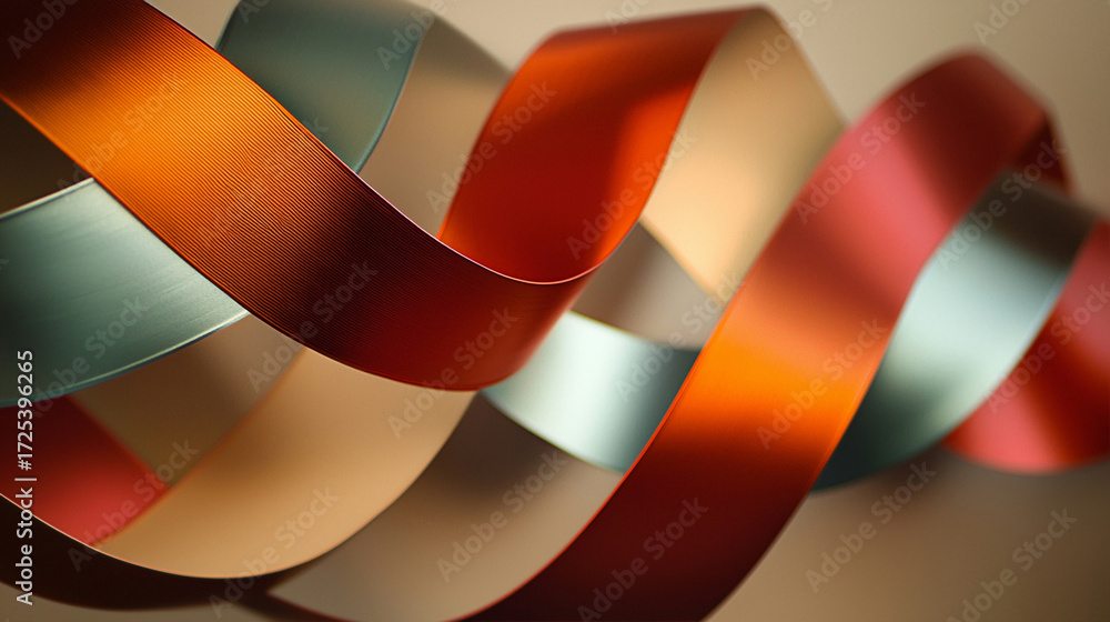 Poster Vivid metallic ribbon-like wave twisting in dynamic abstract form with warm and cool tones, generative AI