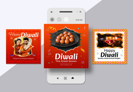 Modern Happy Diwali Social Media Post Template