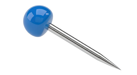 Isolated blue ball push pin with metal stick lying on surface against plain background