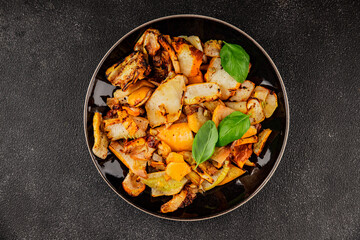 grilled zucchini warm salad vegetables dish natural product tasty snack fresh delicious gourmet food background on the table rustic top view copy space keto and paleo diet vegan and vegan food