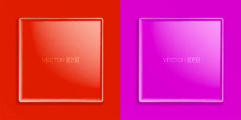 Realistic transparent color glass frame with shadow. Modern background. Vector illustration