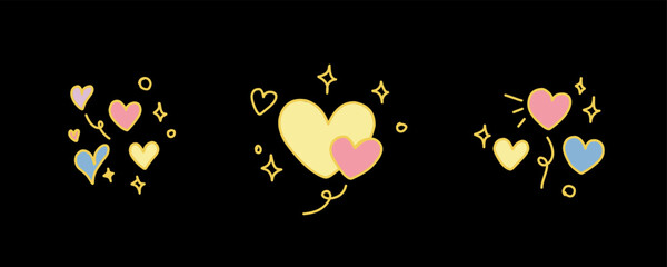Valentine day icon set. Collection of cute hand drawn stickers with hearts